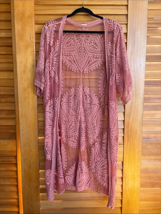 Tops - Dusty Rose Lace Overlay Cardigan Kimono Beach Cover up